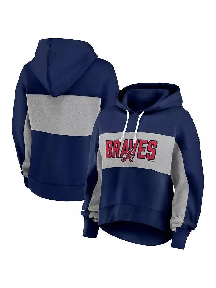 Женский темно-синий пуловер с капюшоном Atlanta Braves Fanatics — изображение 1 из 3