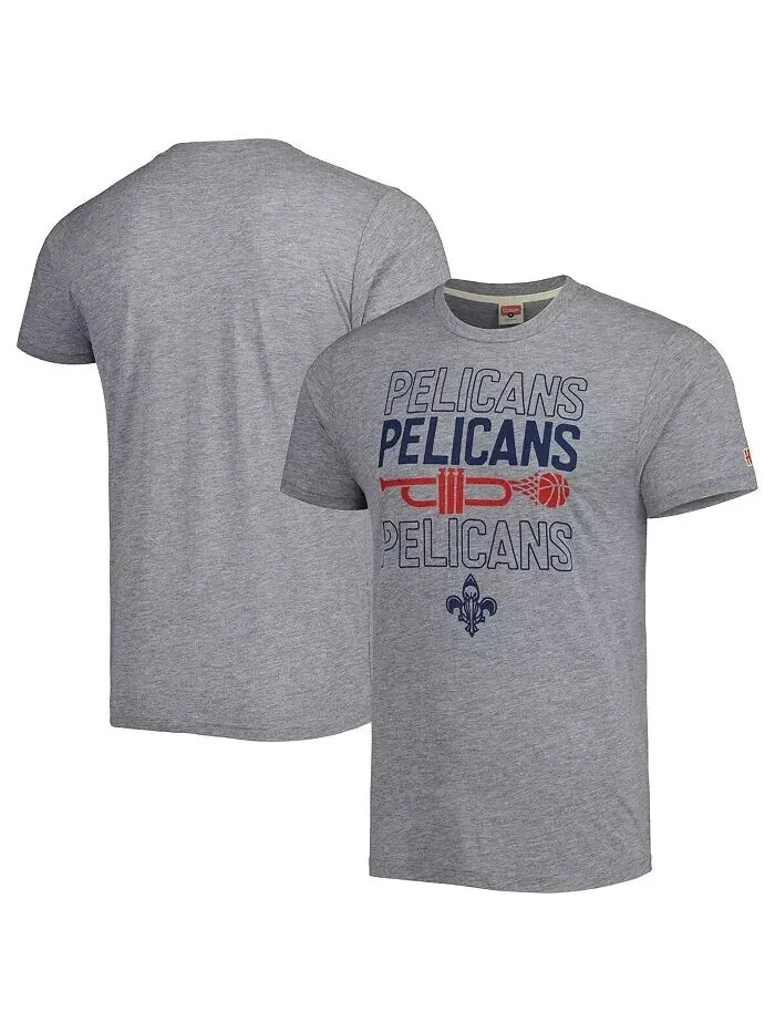 Мужская и женская футболка Heather Grey New Orleans Pelicans Hometown Hyper Local Tri-Blend Homage — изображение 1 из 1