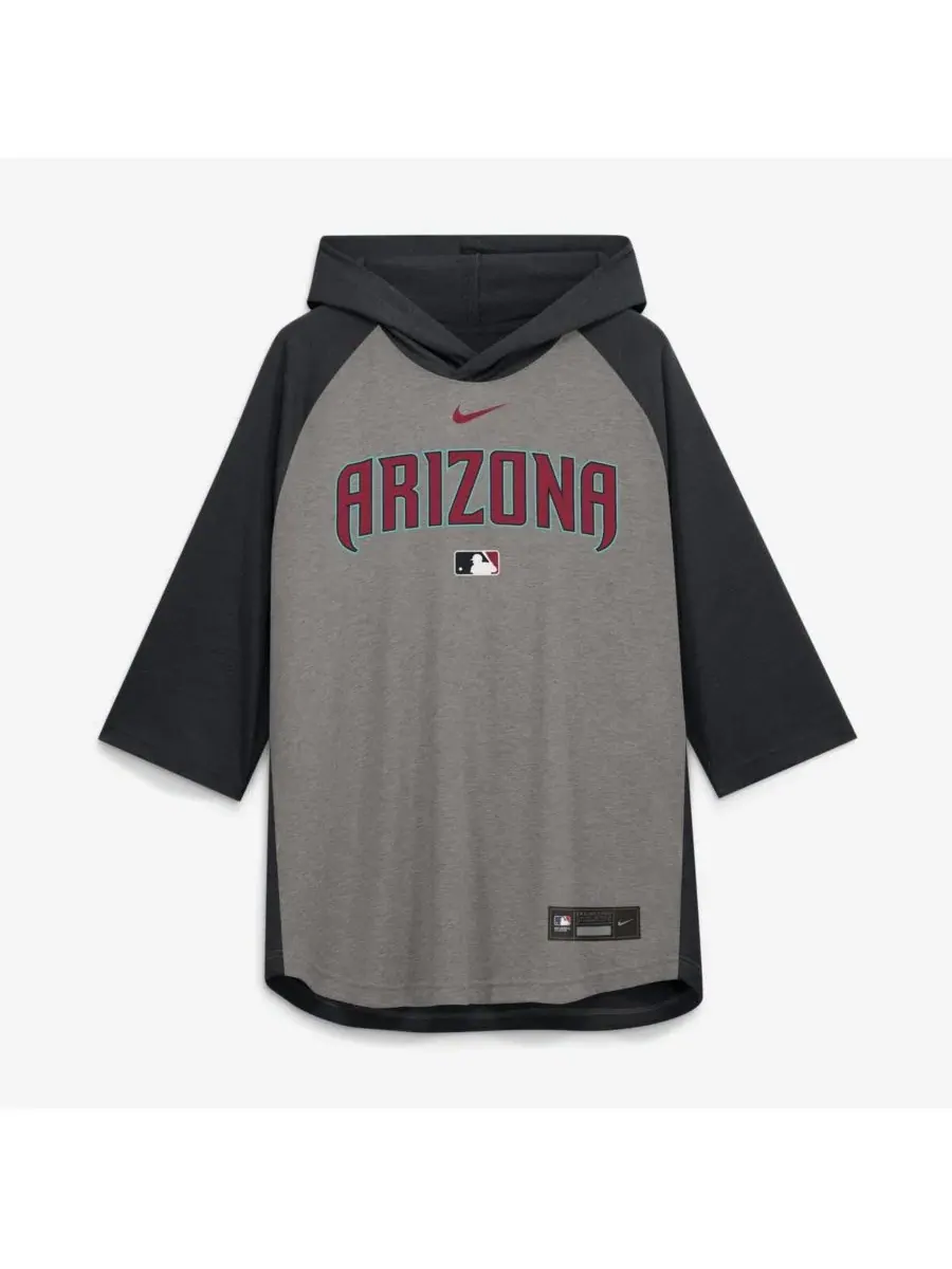Футболка с капюшоном и рукавом 3/4 реглан, Dri-FIT, Arizona Diamondbacks Nike — изображение 1 из 5, серый черный