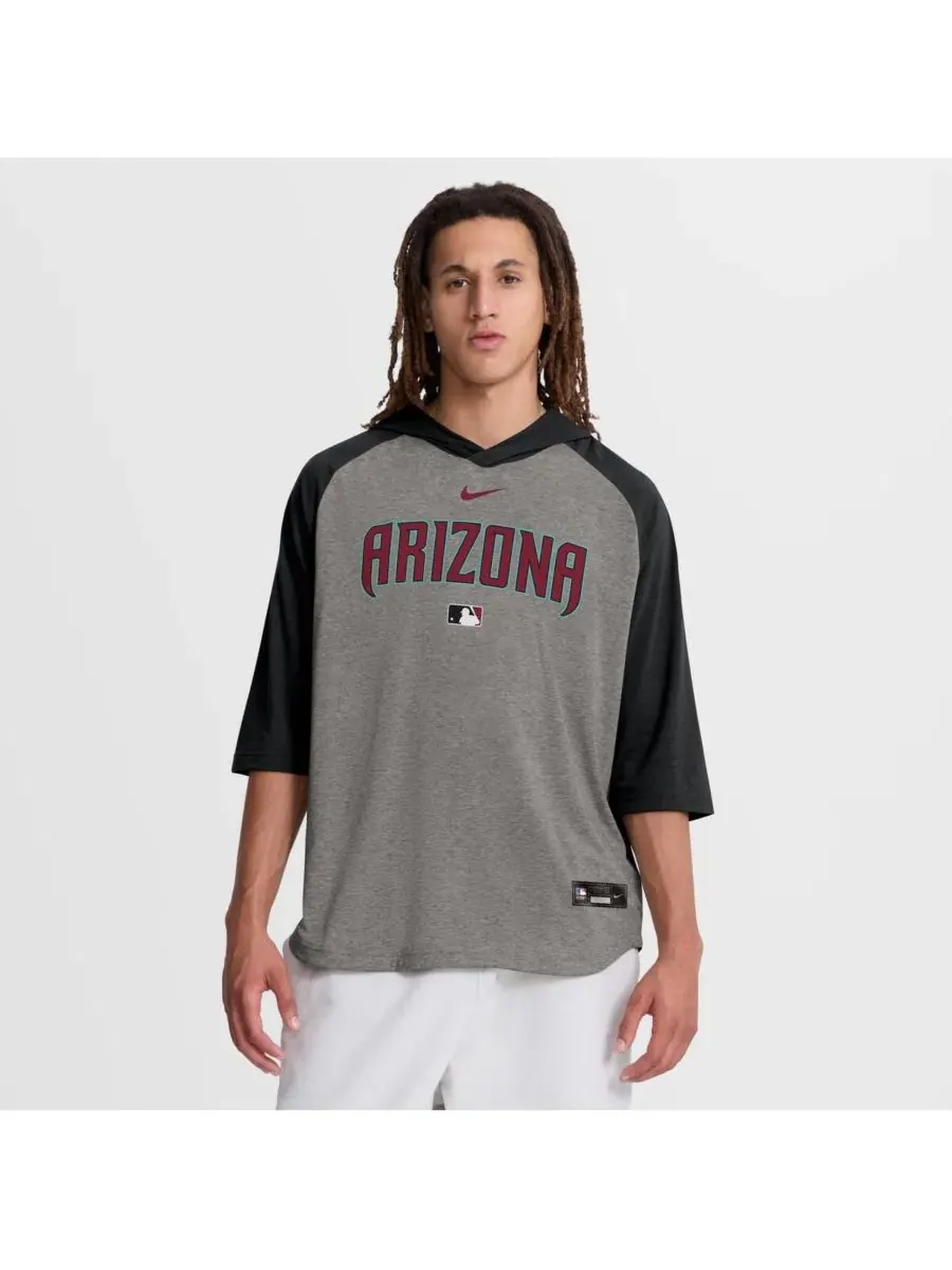 Футболка с капюшоном и рукавом 3/4 реглан, Dri-FIT, Arizona Diamondbacks Nike — изображение 5 из 5, серый черный