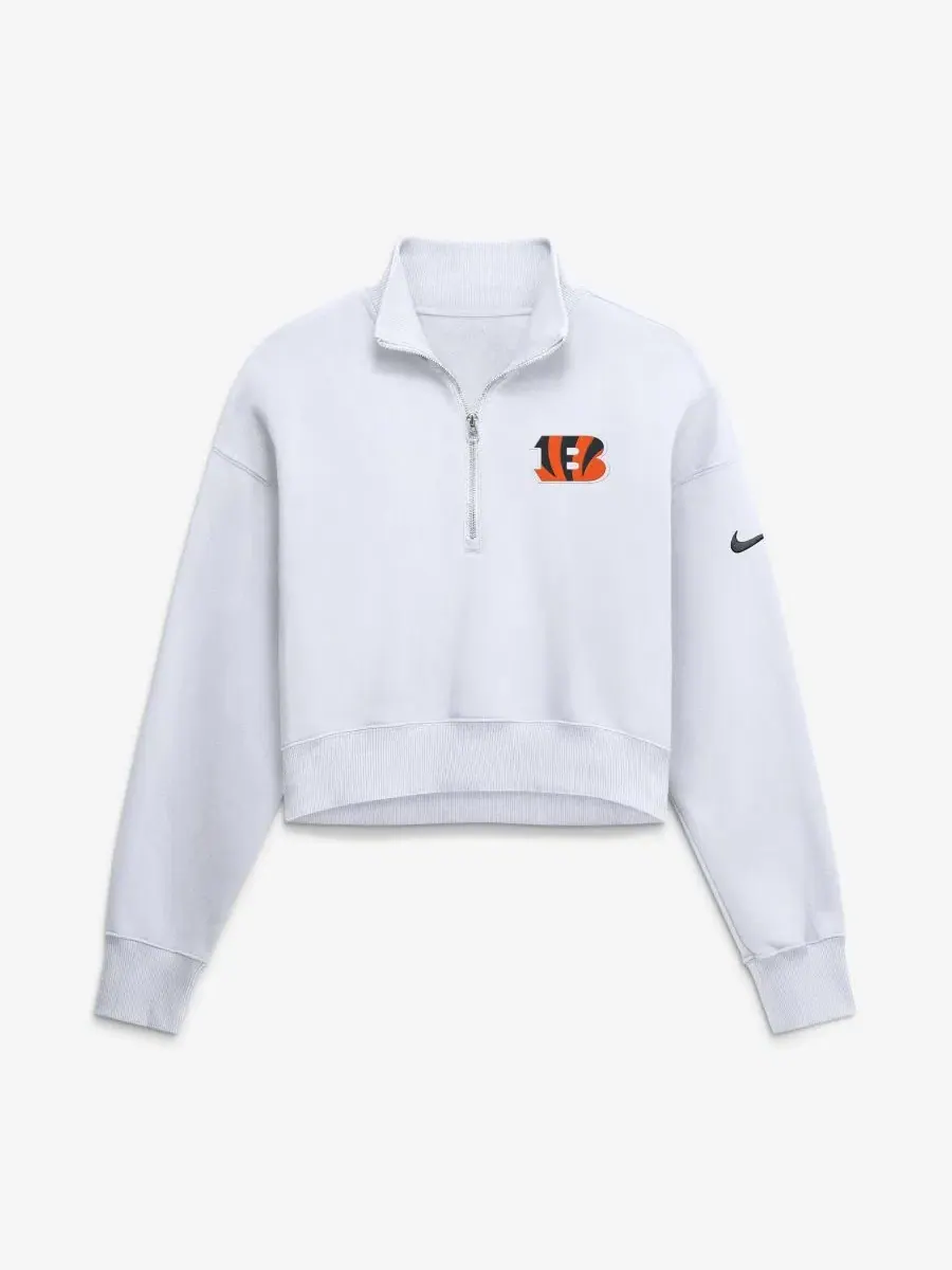 Свитшот женский с кроп-покроем и четверть-молнией Oversized Phoenix Fleece Nike — изображение 1 из 2, белый