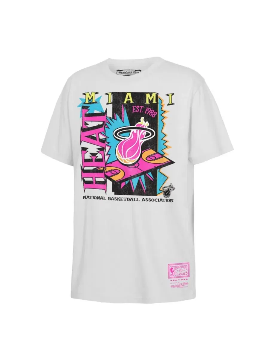 Футболка с принтом Miami Heat Neon Court Shock Mitchell & Ness — изображение 1 из 1, белый