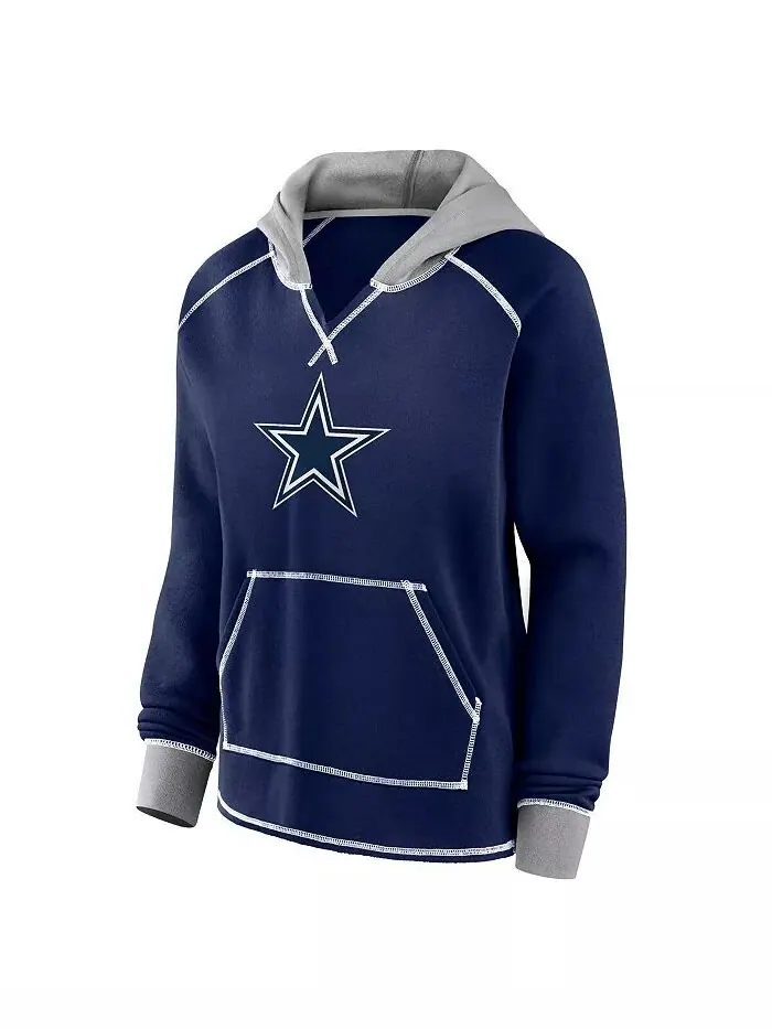 Женская флисовая кофта-пуловер с капюшоном и V-образным вырезом Dallas Cowboys Boom Navy Logo — изображение 3 из 3