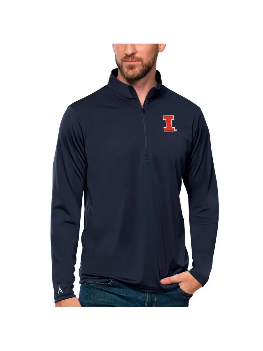 Мужская куртка-поло с четверть-застежкой Navy Illinois Fighting Illini Tribute Antigua — изображение 1 из 1, темно-синий