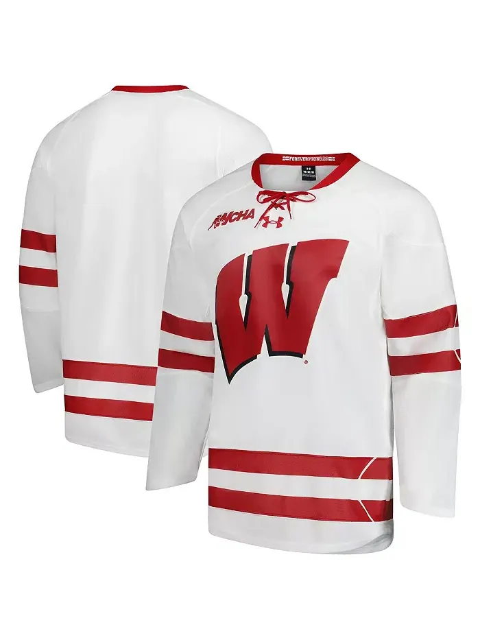 Мужская белая хоккейная майка Wisconsin Badgers Replica Under Armour — изображение 1 из 3