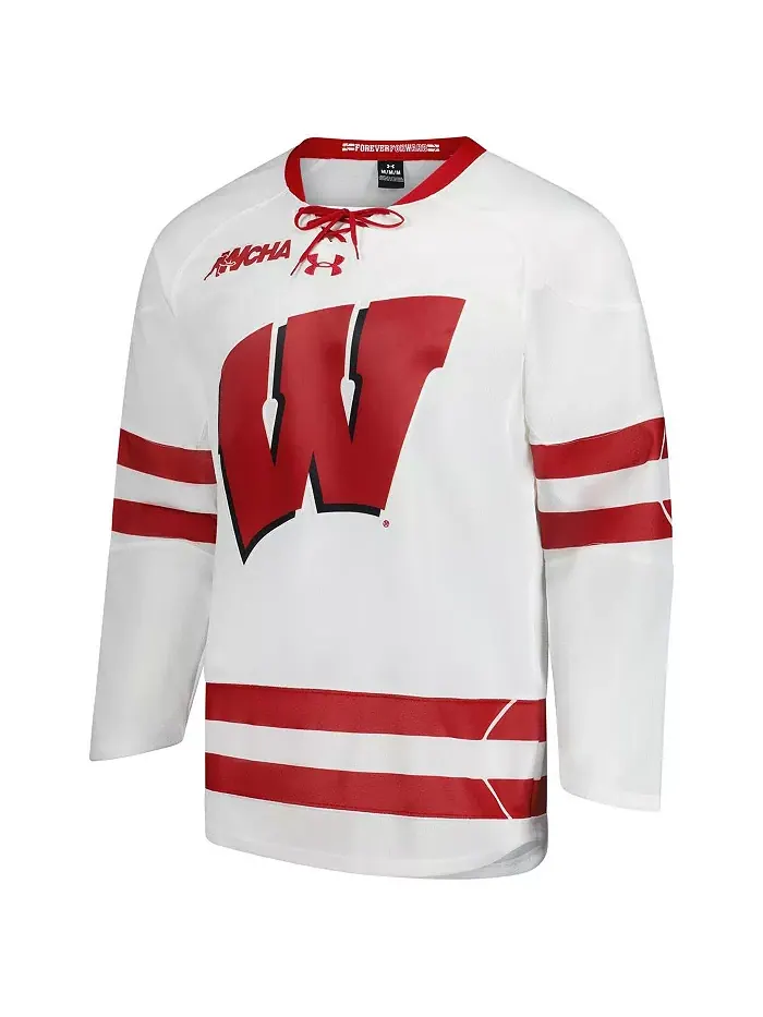 Мужская белая хоккейная майка Wisconsin Badgers Replica Under Armour — изображение 3 из 3