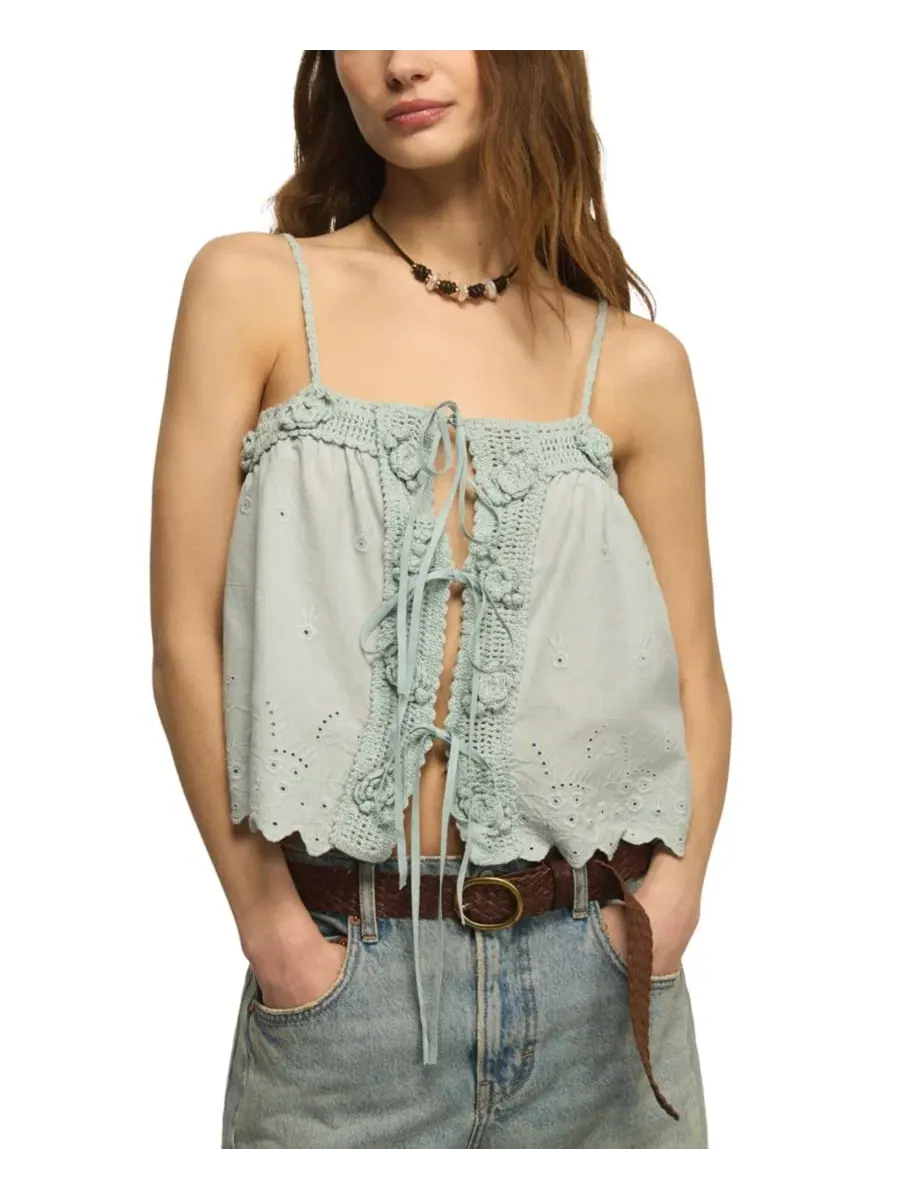 Топ без рукавов с кружевной отделкой и вышивкой, модель Tie Front Lucky Brand, Ether