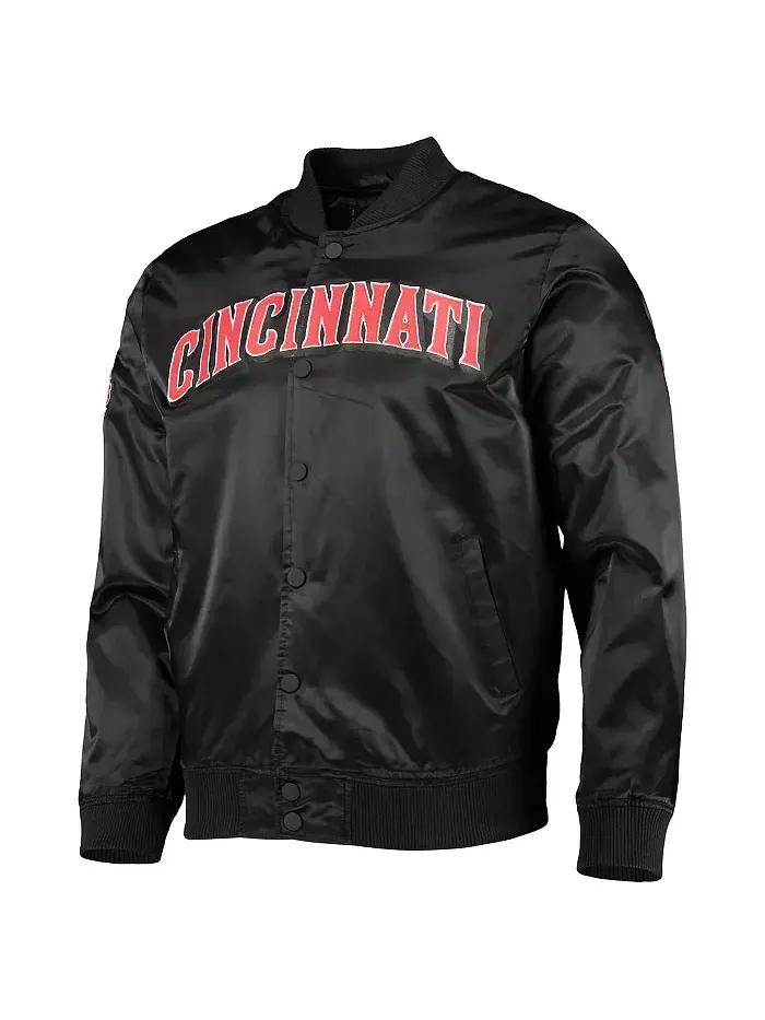 Мужская черная бейсбольная куртка Cincinnati Reds Wordmark на молнии, сатиновая Pro Standard — изображение 2 из 3