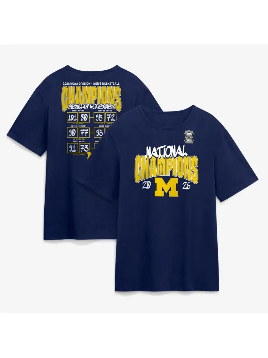 Футболка с принтом Michigan Wolverines National Champions Schedule Fanatics — изображение 1 из 3, темно-синий