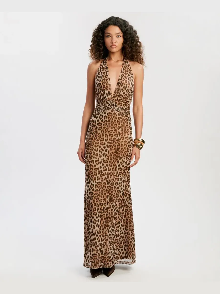 Платье макси с глубоким вырезом и принтом леопарда Bardot, Bold Leopard