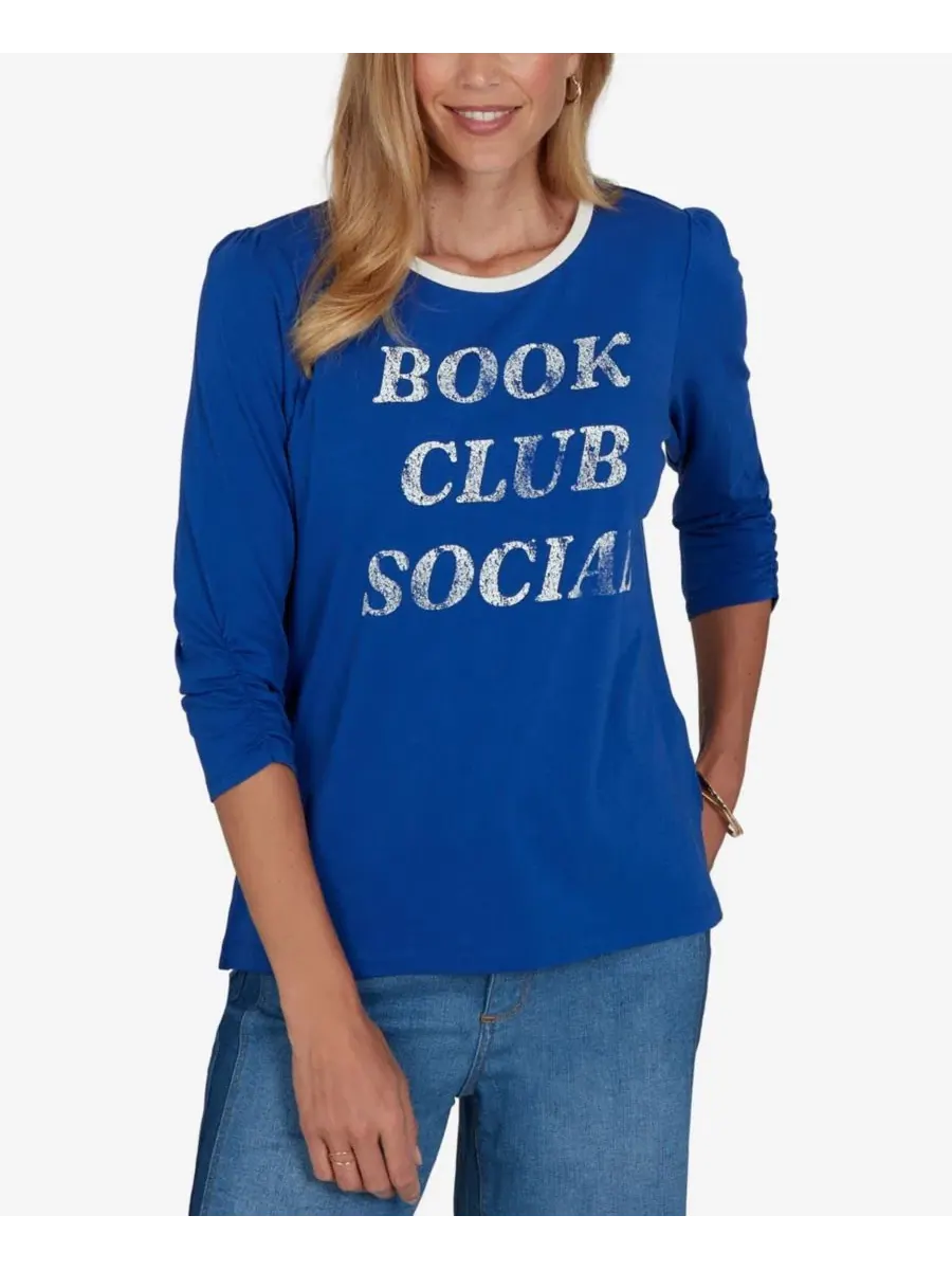 Топ с графическим принтом, с рукавом 3/4, Petite Book Club Ruby Rd., Cobolt Muli
