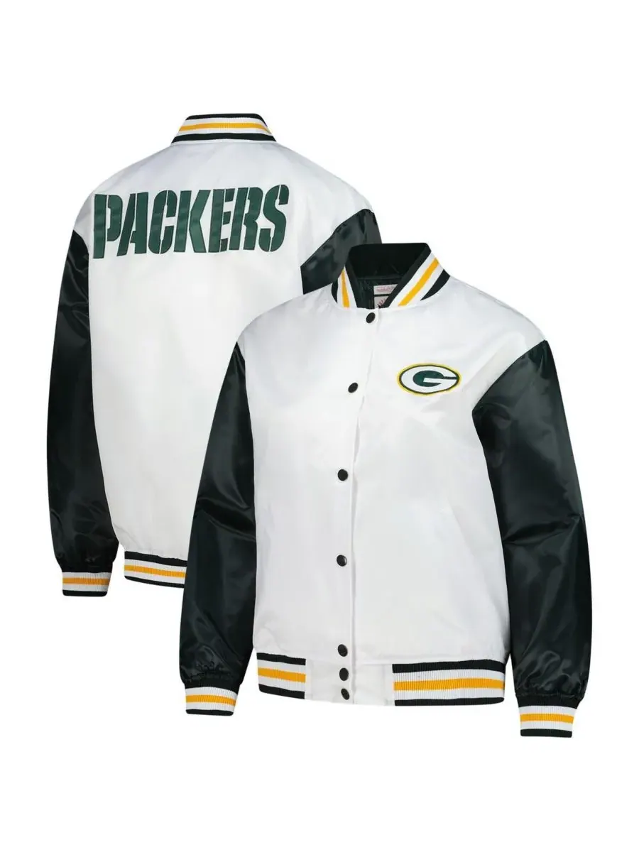 Mitchell & Ness Женская белая атласная куртка большого размера с застежкой на кнопках — изображение 1 из 3, белый