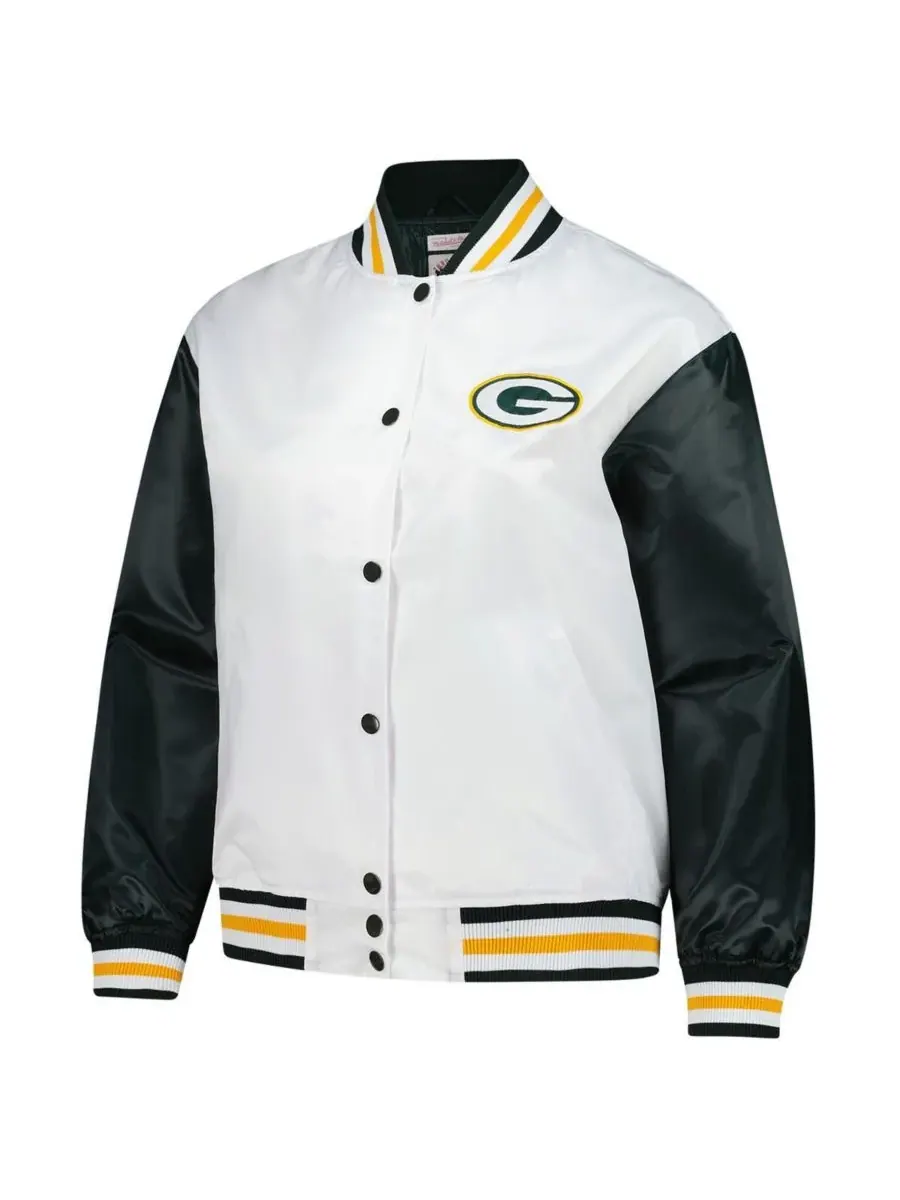 Mitchell & Ness Женская белая атласная куртка большого размера с застежкой на кнопках — изображение 2 из 3, белый