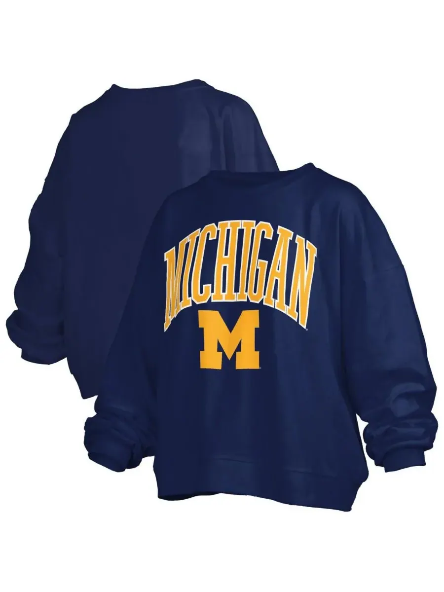 Pressbox Женская темно-синяя толстовка-пуловер с логотипом команды Michigan Wolverines Janise Arch — изображение 1 из 3