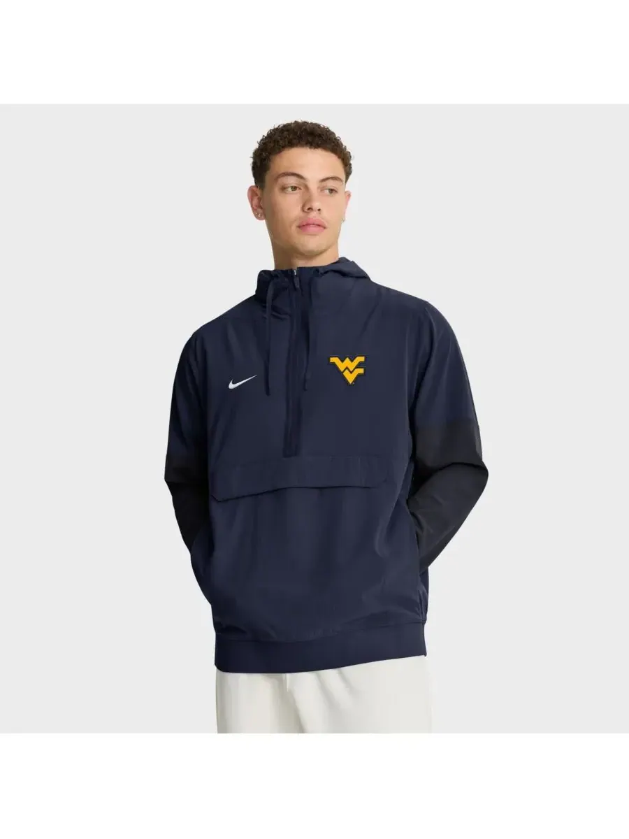 Nike Мужская темно-синяя куртка-анорак с капюшоном и молнией до середины груди, с символикой — изображение 1 из 5