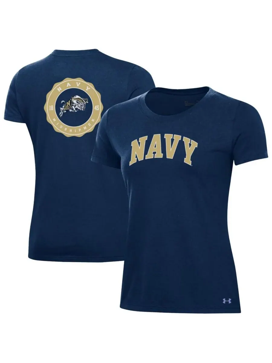 Under Armour Женская футболка Navy Midshipmen Essentials 2-Hit Performance — изображение 1 из 3, темно-синий