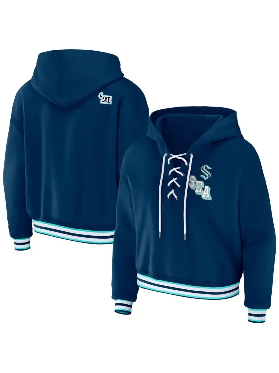 WEAR by Erin Andrews Женская синяя толстовка с капюшоном на шнуровке Seattle Kraken — изображение 1 из 3, синий