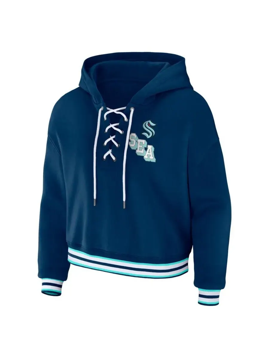 WEAR by Erin Andrews Женская синяя толстовка с капюшоном на шнуровке Seattle Kraken — изображение 3 из 3, синий