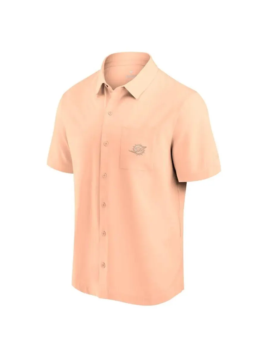 Fanatics Мужская светло-розовая рубашка на пуговицах с символикой команды Miami Dolphins Front — изображение 2 из 3, розовый