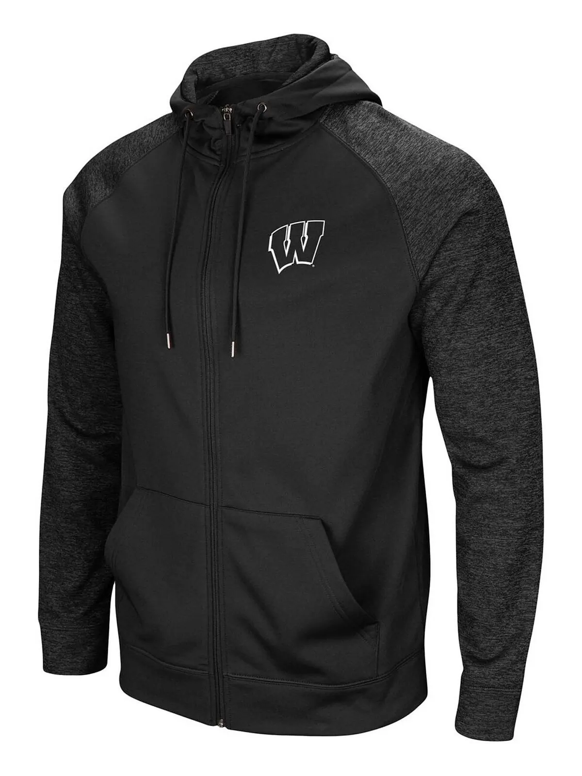Мужская черная толстовка с капюшоном wisconsin badgers blackout 3.0 tonal raglan с молнией во всю — изображение 3 из 3