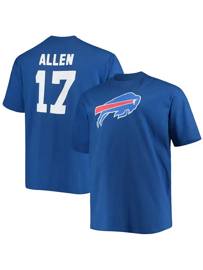 Мужская футболка с именем и номером игрока Josh Allen Buffalo Bills, размеры Big and Tall, цвет — изображение 1 из 3