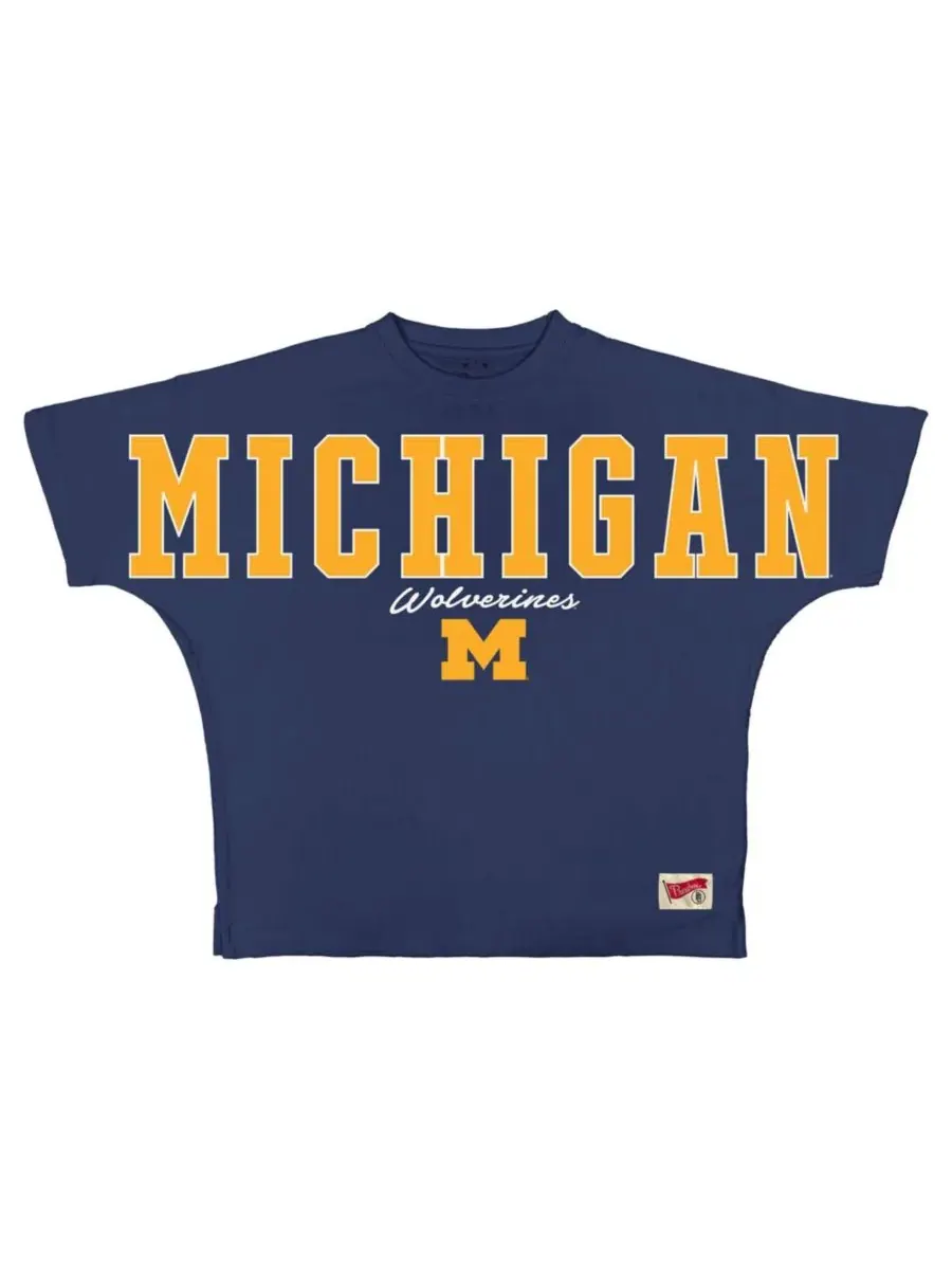Футболка оверсайз с принтом Michigan Wolverines Pressbox — изображение 1 из 2, темно-синий