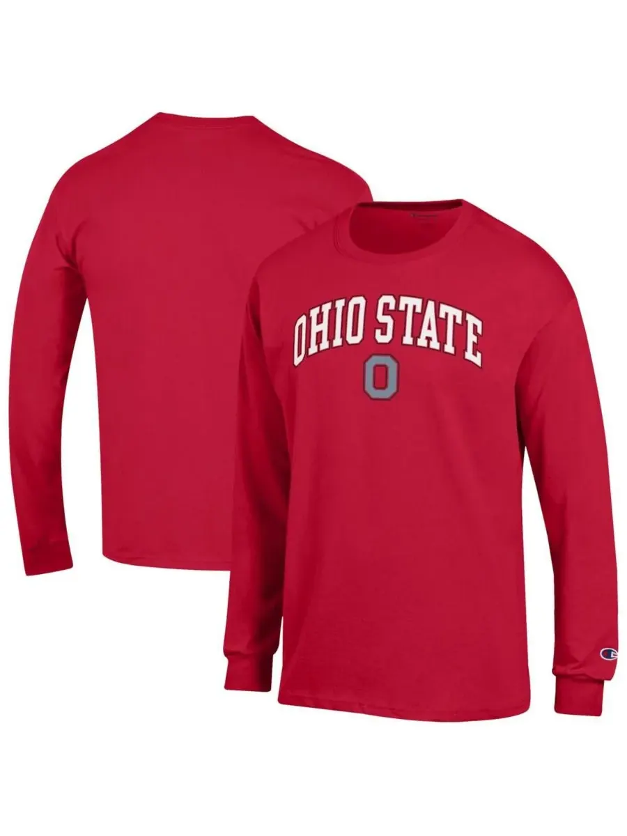Мужская алая футболка с длинными рукавами с логотипом команды Ohio State Buckeyes Champion — изображение 1 из 3, алый