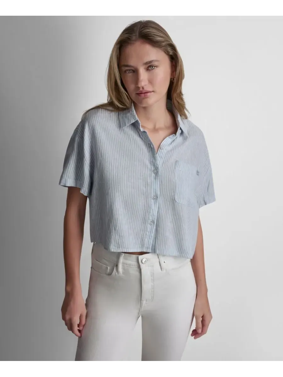 Небольшая рубашка из льняной смеси на пуговицах спереди DKNY Jeans, Lex Chambray — изображение 2 из 5