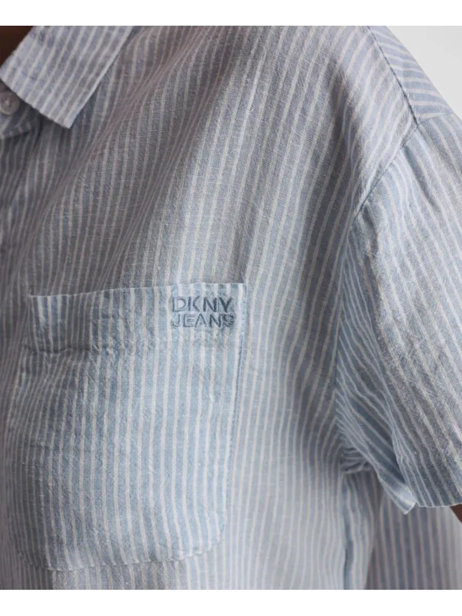 Небольшая рубашка из льняной смеси на пуговицах спереди DKNY Jeans, Lex Chambray — изображение 3 из 5