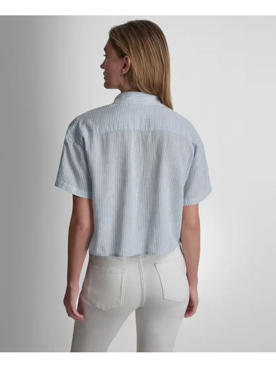 Небольшая рубашка из льняной смеси на пуговицах спереди DKNY Jeans, Lex Chambray — изображение 4 из 5