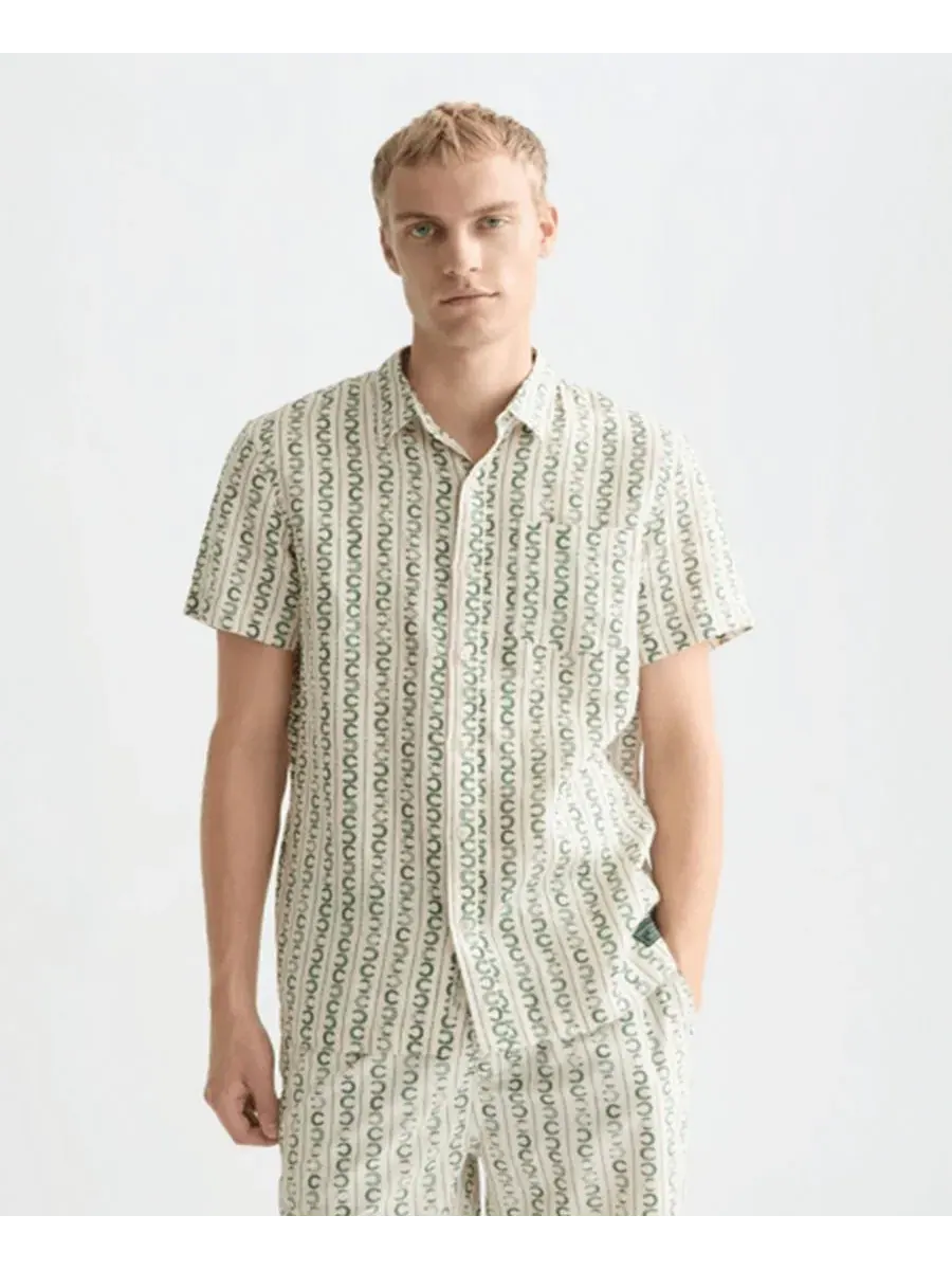 Мужская рубашка с коротким рукавом из льна с принтом SCOTCH & SODA, Horseshoe Stripe Eggnog