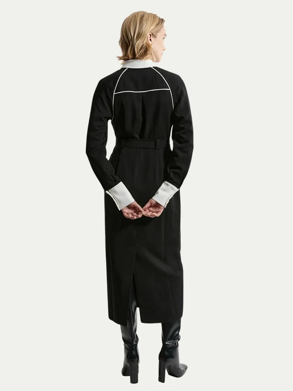 Женское миди-платье из саржевой ткани с воротником Karen Millen, Mono — изображение 4 из 8