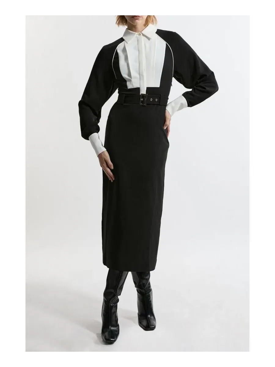 Женское миди-платье из саржевой ткани с воротником Karen Millen, Mono — изображение 7 из 8