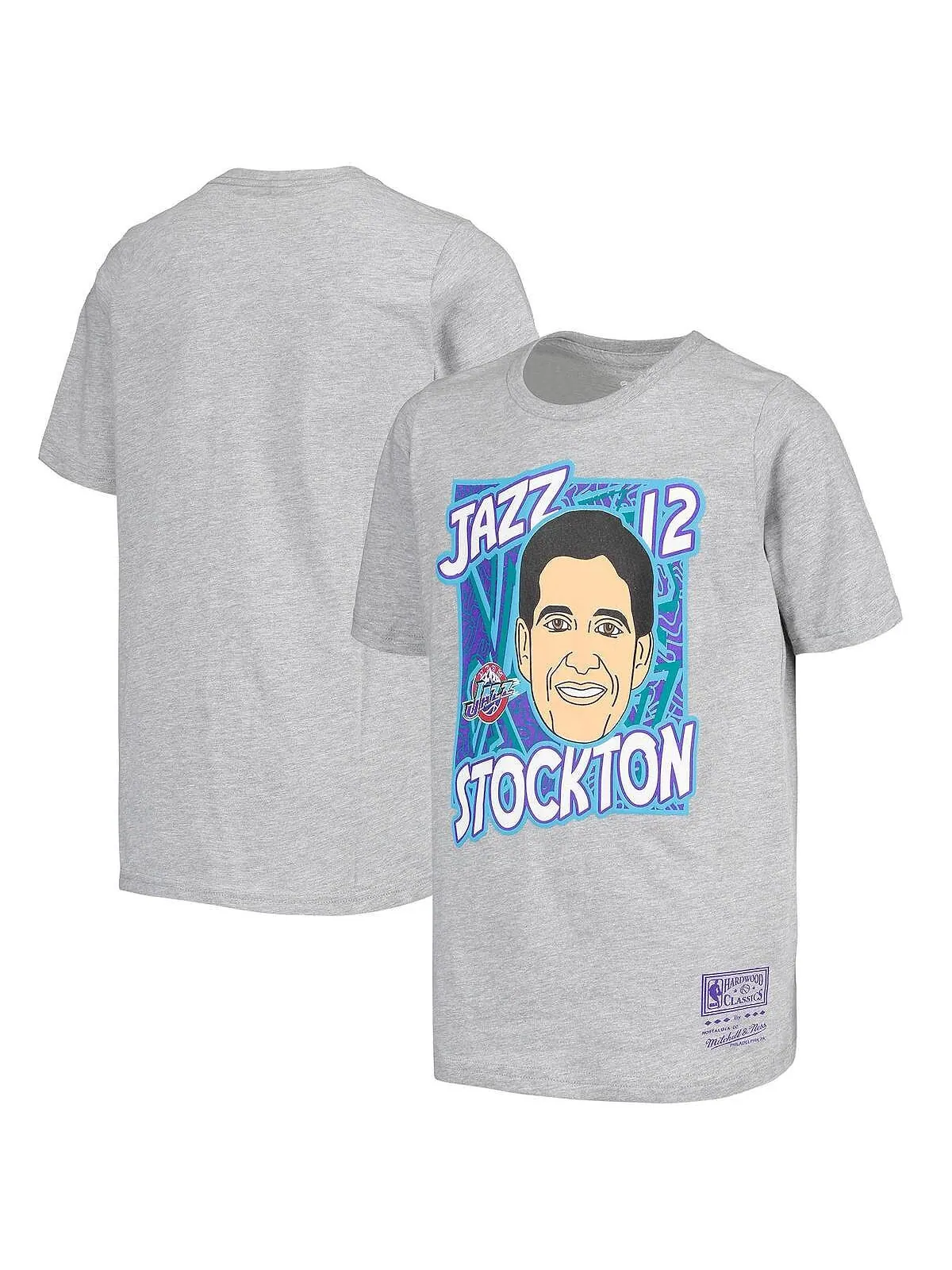 Серая футболка Big Boys John Stockton Utah Jazz Hardwood Classics King of the Court Player Mitchell — изображение 1 из 3