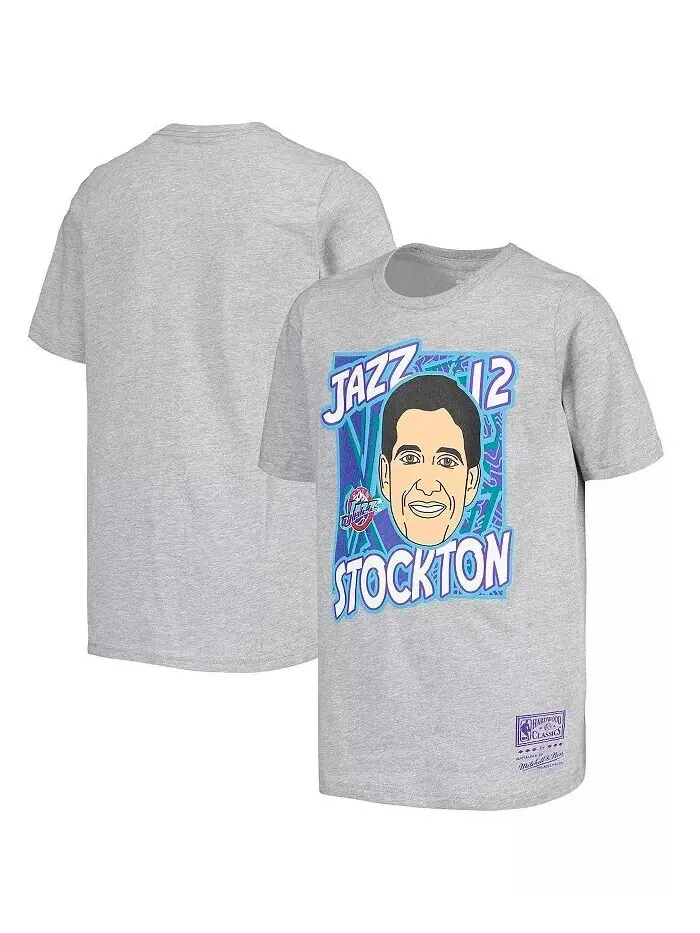 Серая футболка Big Boys John Stockton Utah Jazz Hardwood Classics King of the Court Player Mitchell — изображение 1 из 3