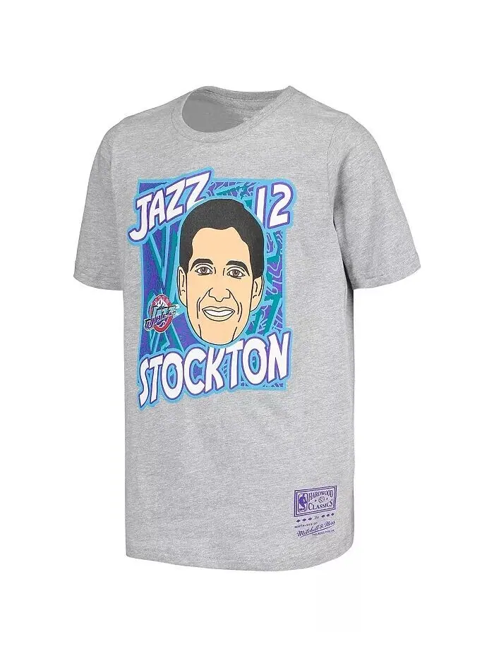 Серая футболка Big Boys John Stockton Utah Jazz Hardwood Classics King of the Court Player Mitchell — изображение 2 из 3