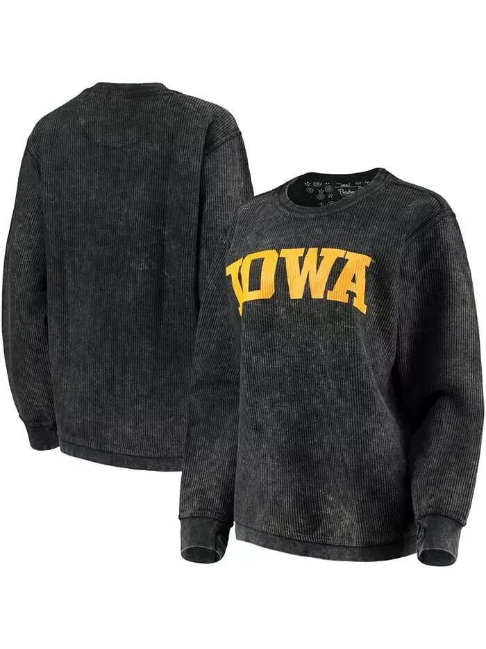 Женский черный свитшот Iowa Hawkeyes с удобным шнурком в винтажном стиле, базовый пуловер с аркой — изображение 1 из 4