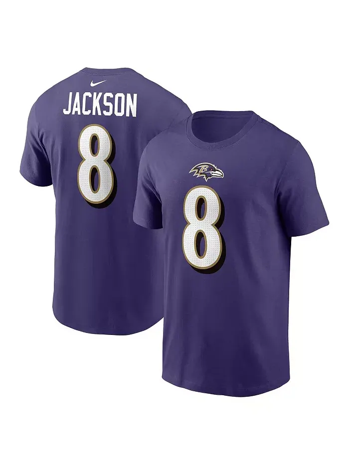 Мужская футболка Lamar Player Name and Number Baltimore Ravens в фиолетовом цвете Nike — изображение 1 из 3