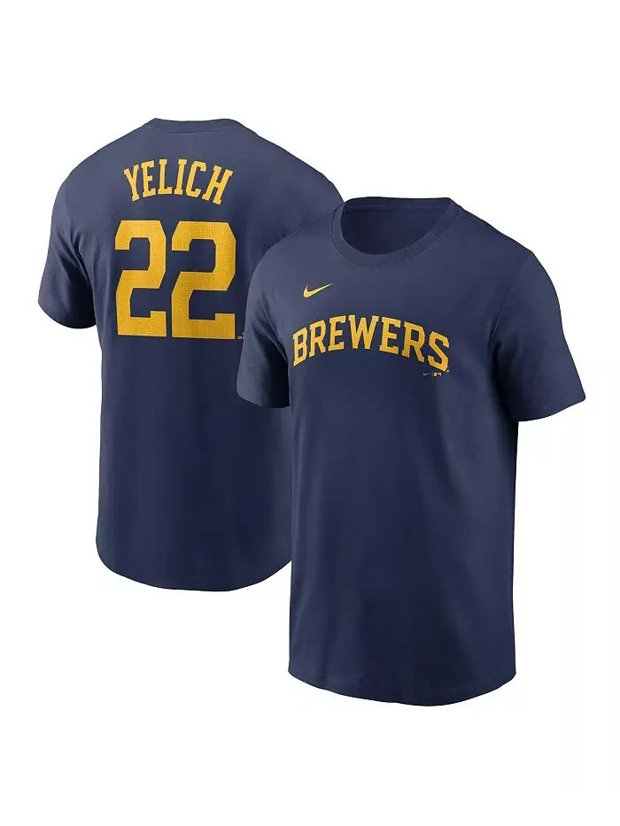 Футболка мужская Christian Yelich Navy Milwaukee Brewers Fuse с именем и номером Nike — изображение 1 из 3