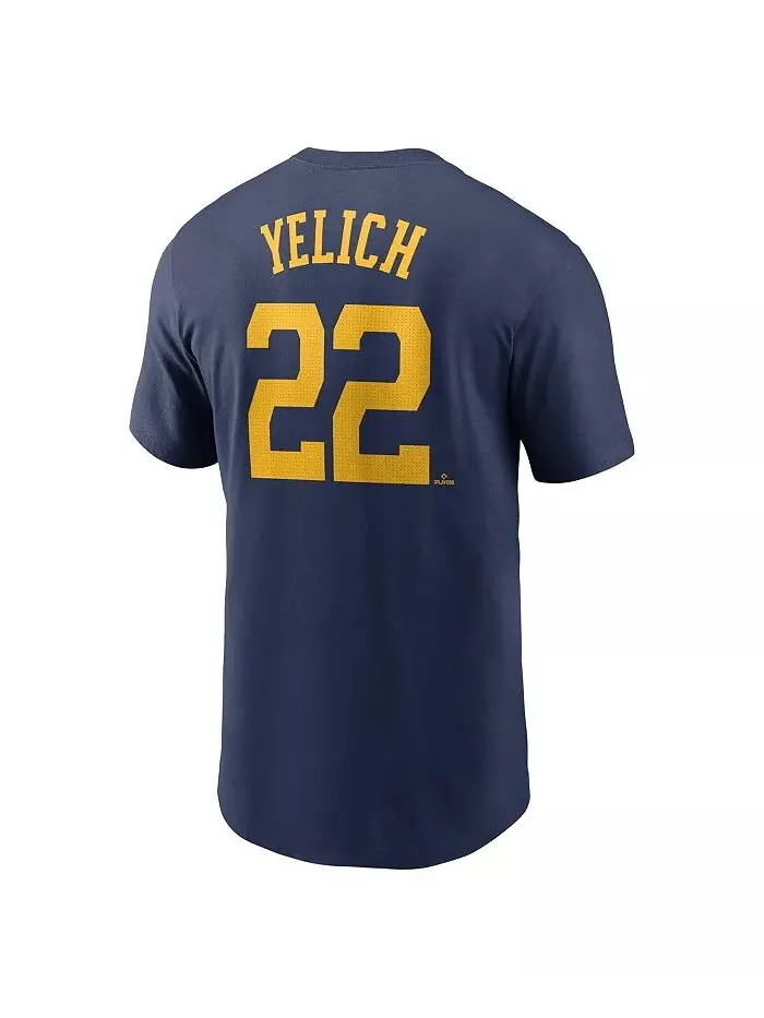 Футболка мужская Christian Yelich Navy Milwaukee Brewers Fuse с именем и номером Nike — изображение 2 из 3