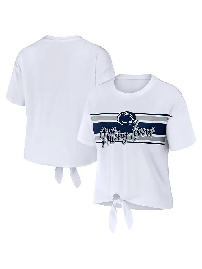 Женская белая укороченная футболка с узлом в полоску спереди Penn State Nittany Lions WEAR by Erin — изображение 1 из 3