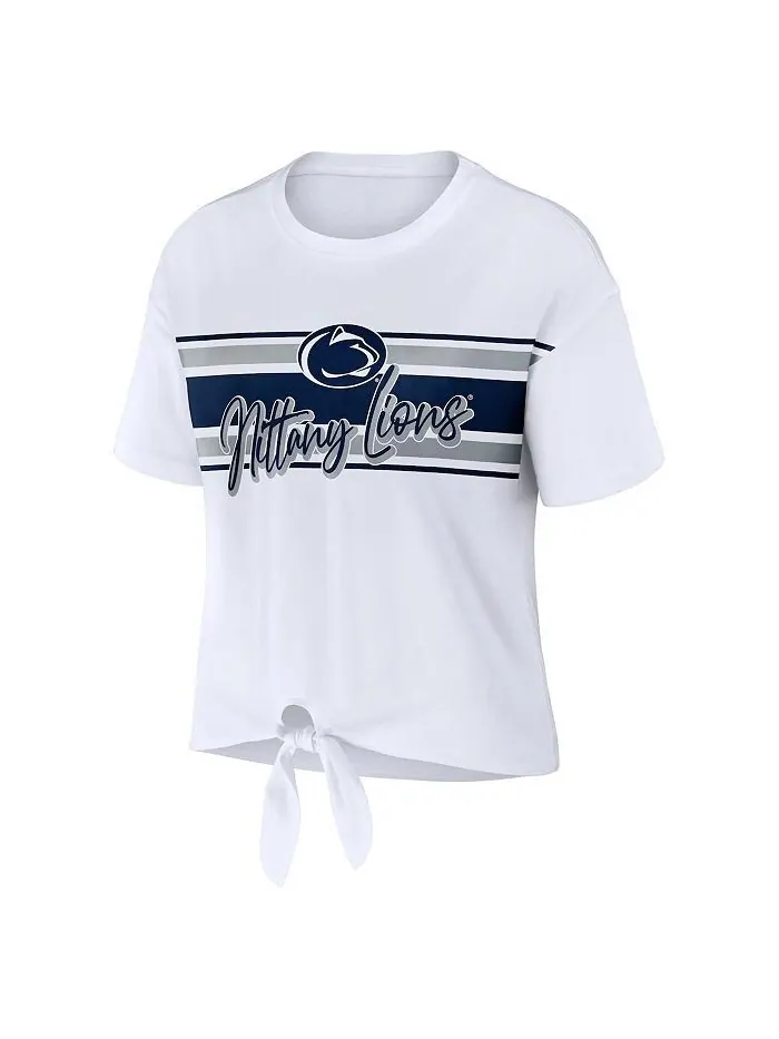 Женская белая укороченная футболка с узлом в полоску спереди Penn State Nittany Lions WEAR by Erin — изображение 2 из 3