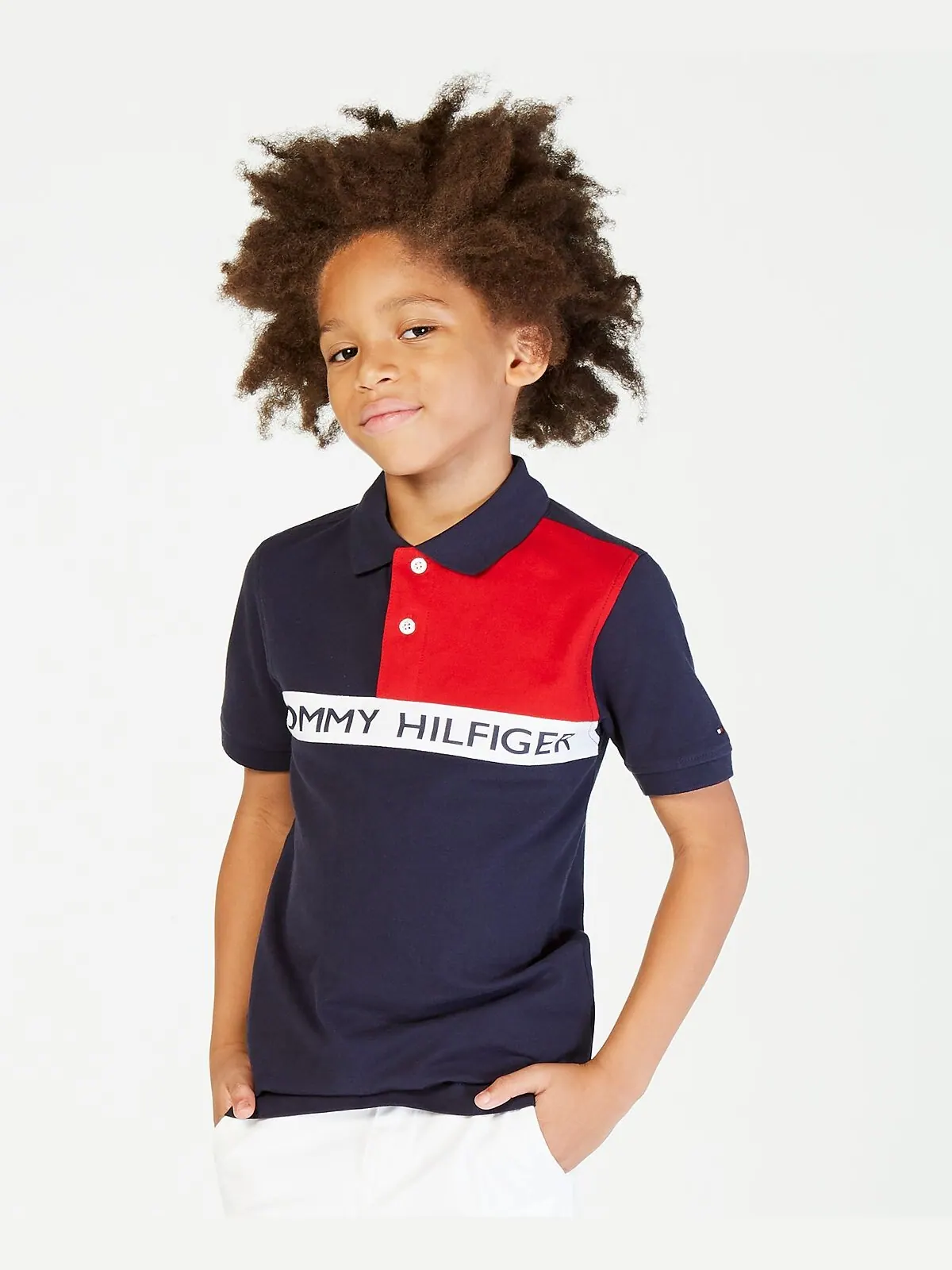 Поло с цветными блоками и логотипом Big Boys спереди Tommy Hilfiger — изображение 1 из 4, темно-синий