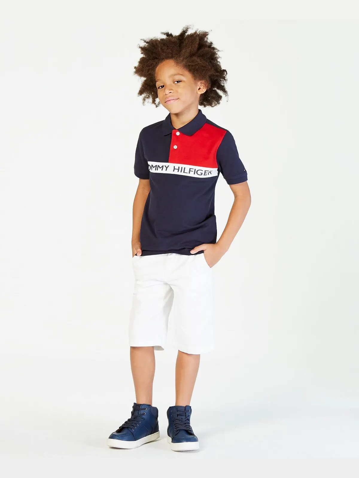 Поло с цветными блоками и логотипом Big Boys спереди Tommy Hilfiger — изображение 3 из 4, темно-синий