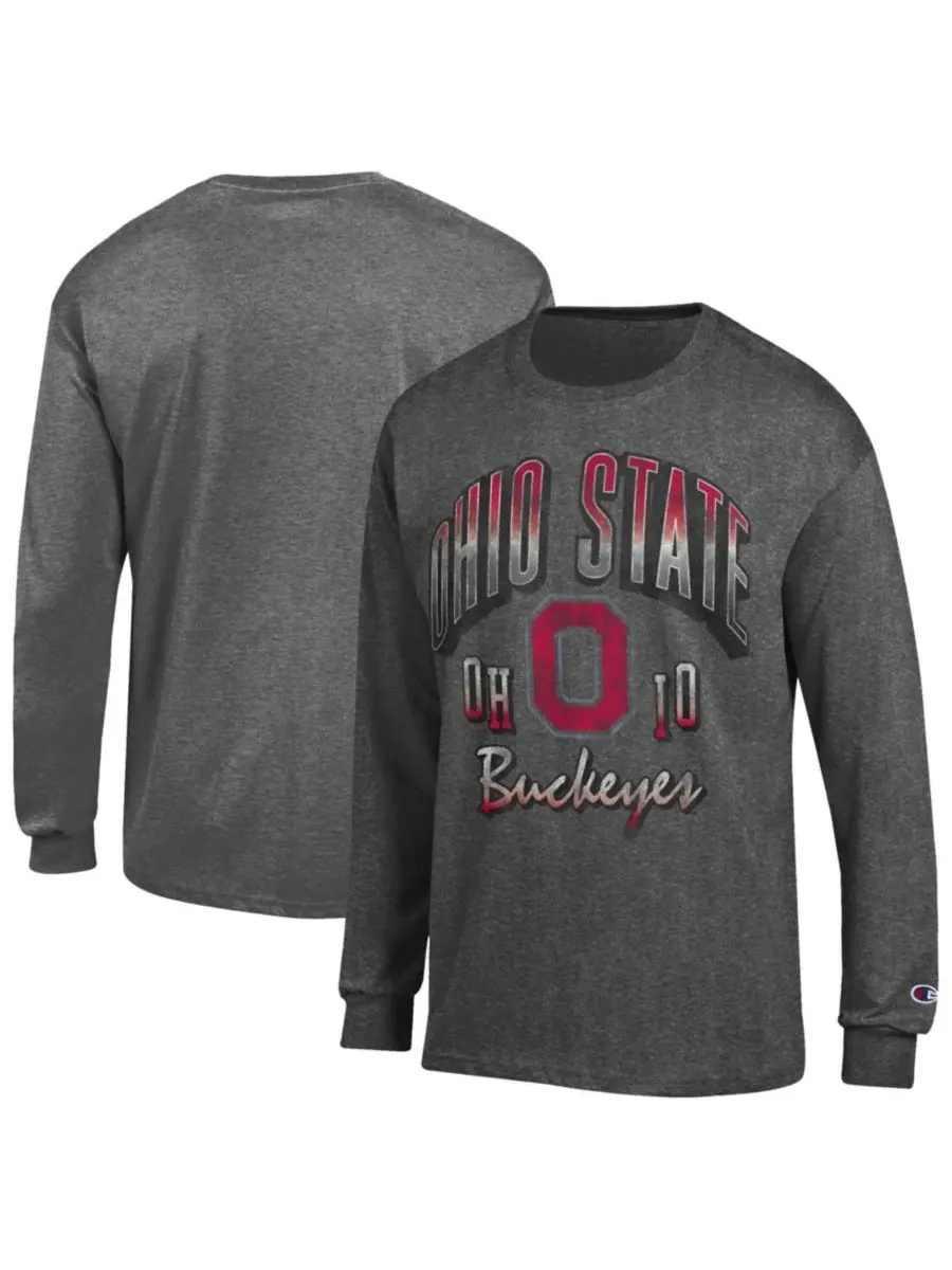 Футболка с длинным рукавом с принтом Ohio State Buckeyes Champion — изображение 1 из 3, темно-серый