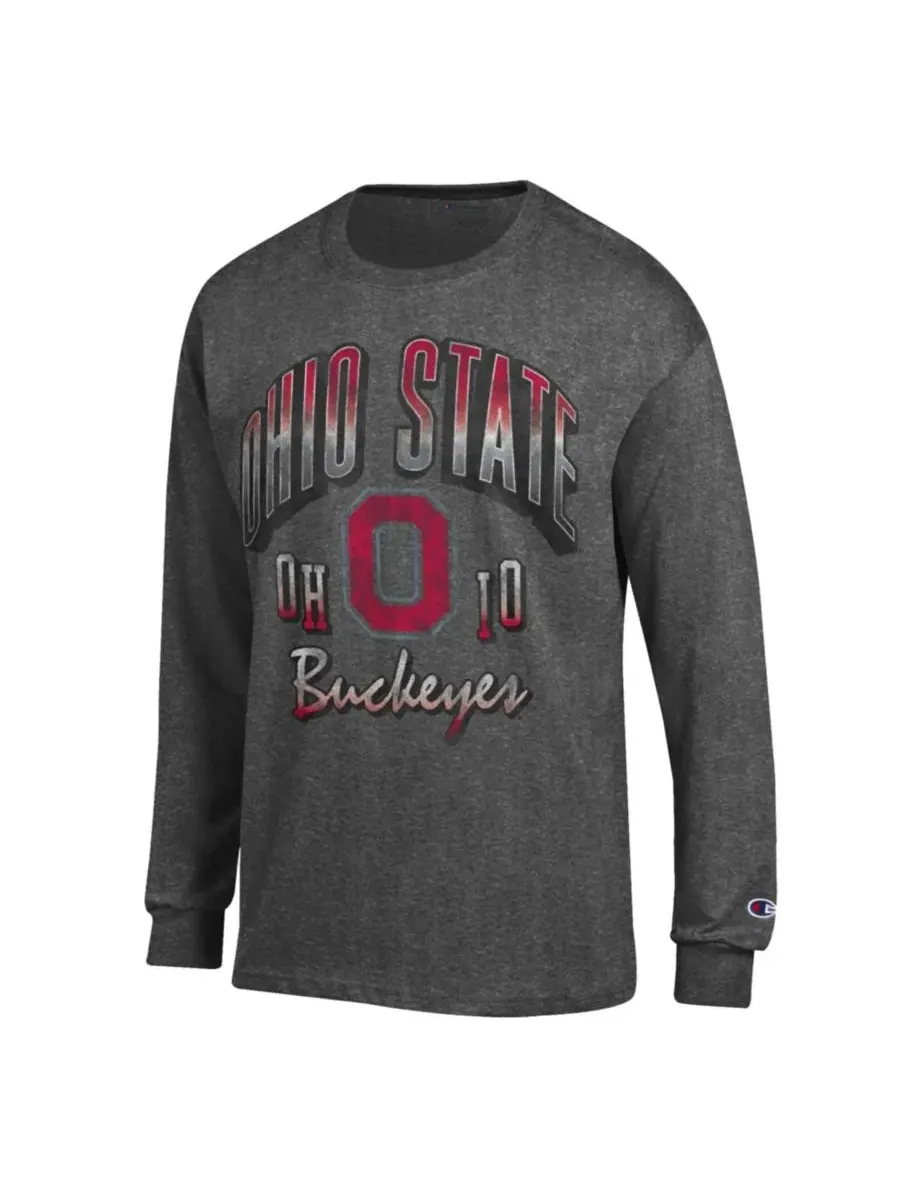 Футболка с длинным рукавом с принтом Ohio State Buckeyes Champion — изображение 2 из 3, темно-серый
