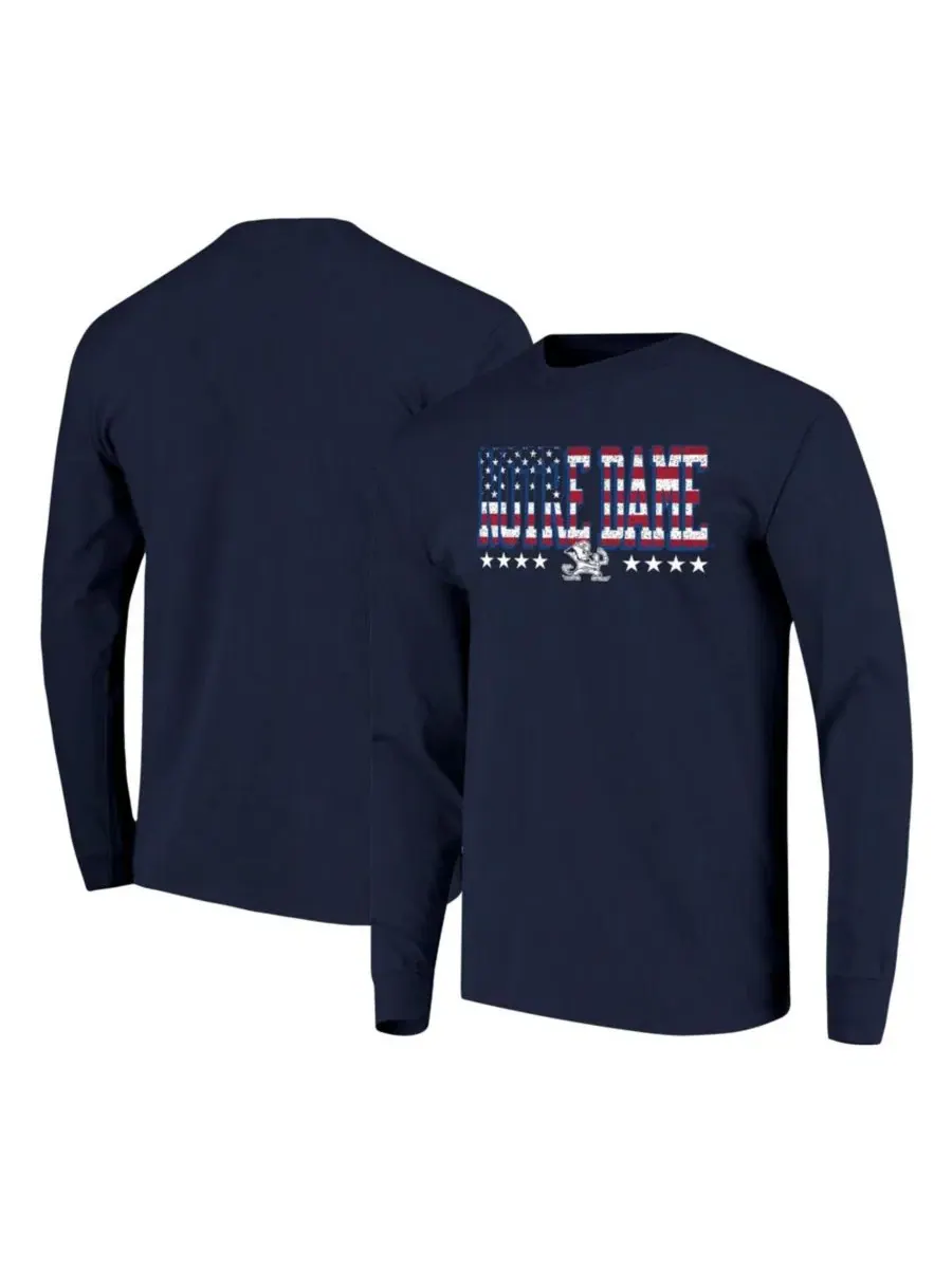 Футболка с длинным рукавом с принтом Tall Type Flag, Notre Dame Fighting Irish Image One — изображение 1 из 3, темно-синий