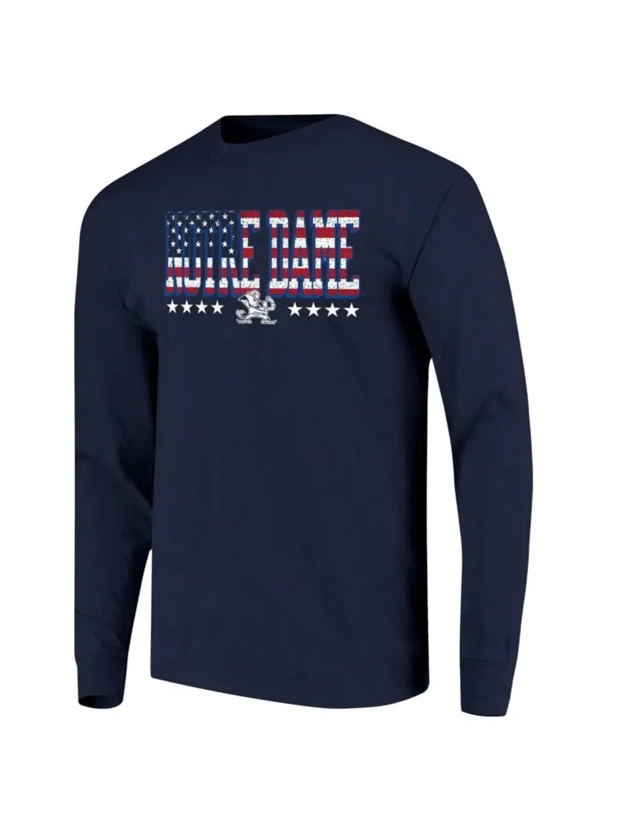 Футболка с длинным рукавом с принтом Tall Type Flag, Notre Dame Fighting Irish Image One — изображение 2 из 3, темно-синий