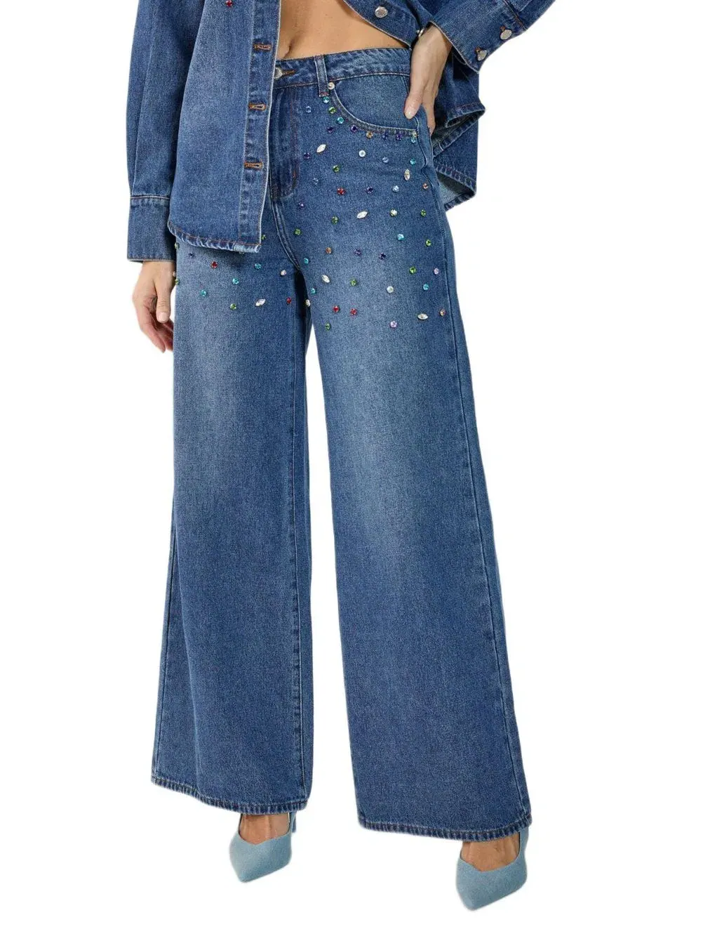 Джинсы-клеш с вышивкой Icons Collection Nasty Gal, Authentic Midwash — изображение 1 из 4