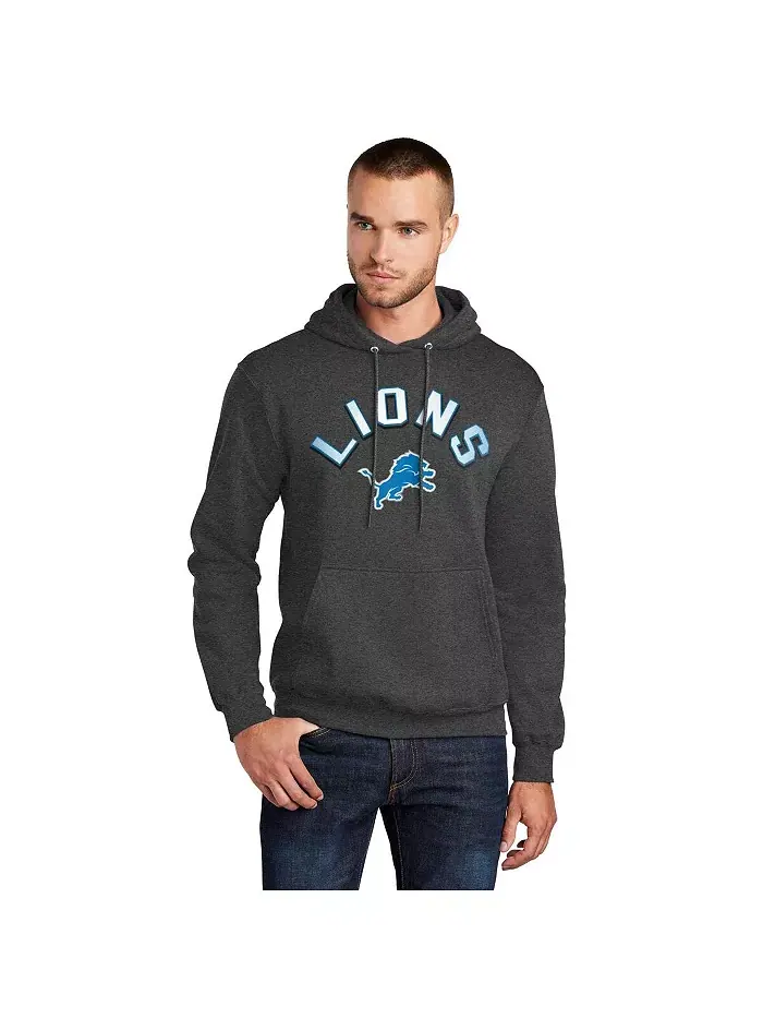 Мужская толстовка с капюшоном Detroit Lions Arch Over Logo цвета угольного серого Starter — изображение 1 из 2